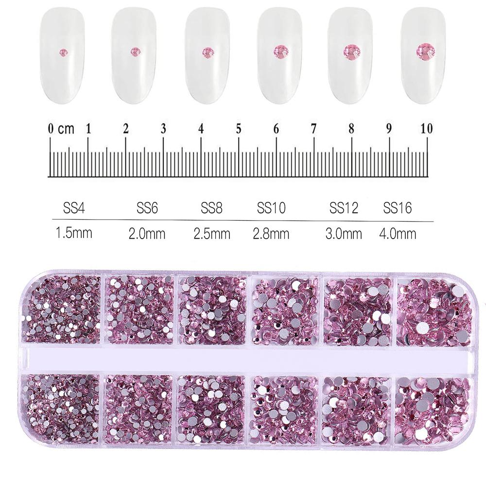 12Grids Pink Mixed Nail Rhinestones Luxury Nail Charms Glitter Crystal Jewelry Gems Nail Art Decoration DIY Manicure Rhinestones