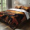 3pcs Bear Mountain Sunset Bedding Duvet Cover Set Wildlife Bedding Quilt Set Nature Themed Bed Quilt Set Autumn Forest