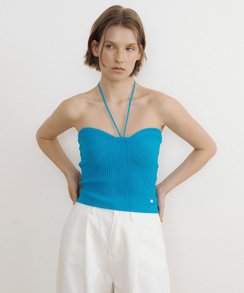 LUCIR ZU Heart Neck Knit Bustier + Halter Strap (Aqua)