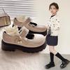 PU Leather Girls Black School Shoes Princess Soft Kids Flats Mary Janes for Wedding Party with Pearl Pendant Sweet Bright Skin