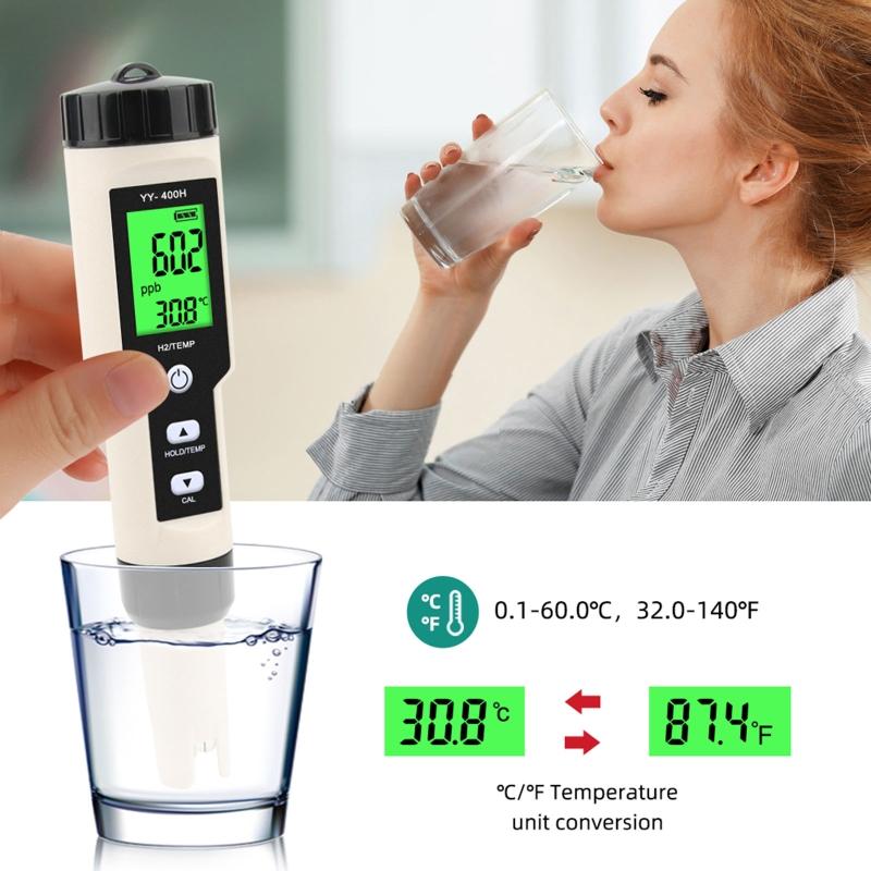 Digital Hydrogen Meter Water Quality Tester with ATC High Accuracy Pen Type H2 Meter Data Hold Function LCD Displays