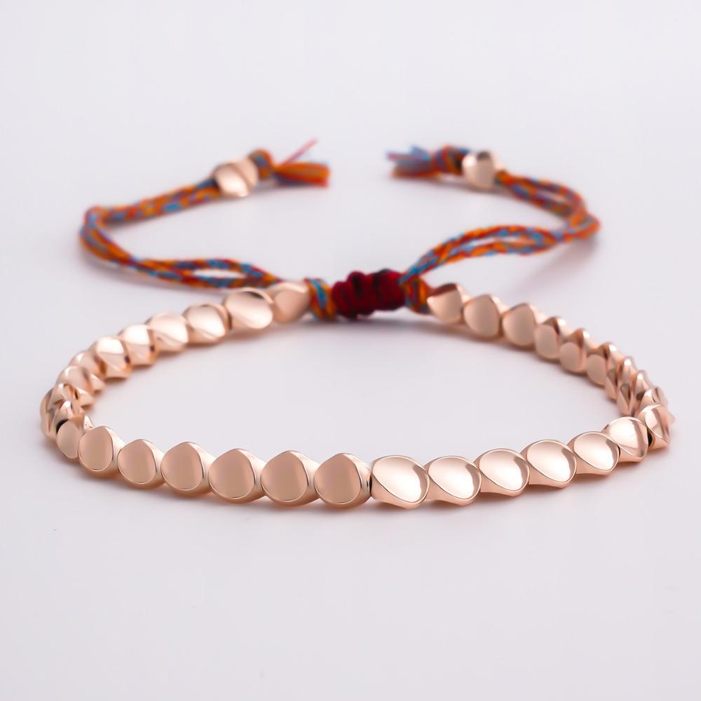 Friendship Handmade Thread Rope Buddhist Cotton Braided Bracelet Copper Beads Wrist Jewelry Bangles