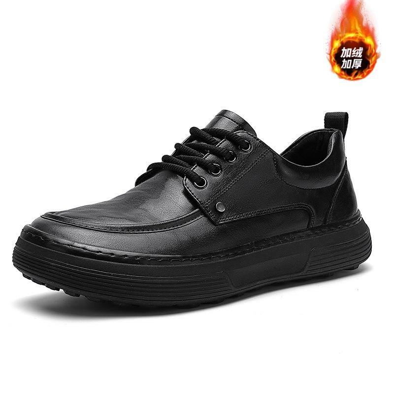 Men's shoes winter velvet warm casual leather shoes formal men's pure work waterproof shoes