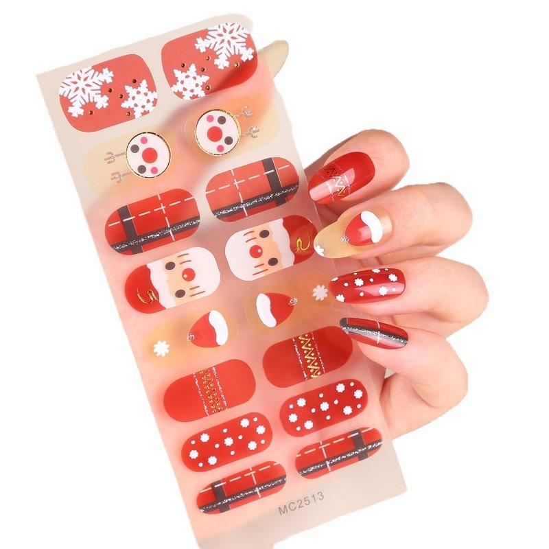 Autocolante de Crăciun pentru unghii cu gel fără coacere cu 16 degete, Autocolante pentru unghii cu folie de ulei pentru unghii