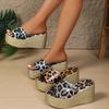 Sexy Gold Leopard Sandals Women Summer 2025 Chunky Platform Wedge Heels Slippers Shoes Woman Comfort Light Weight Outdoor Slides