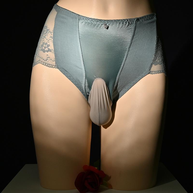Men'S Underwear Crossdressing Sissy Briefs Breathable Underpants High Waist Gays Lingerie Ultra-Thin Sheer Lace Panties