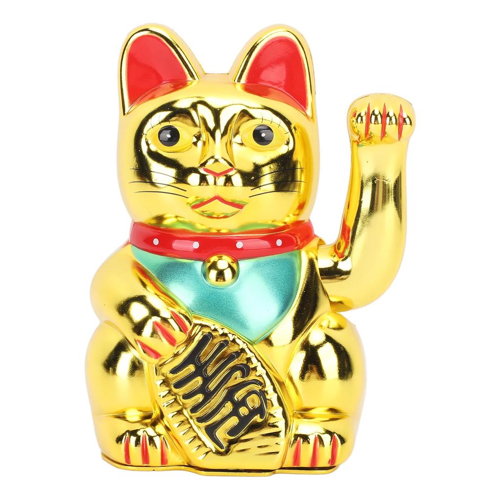 Lucky Fortune Cat with Waving Arm 7 Inch Plastic Battery Operated Wealth Welcoming Lucky Cat Ornament for Home Hotel