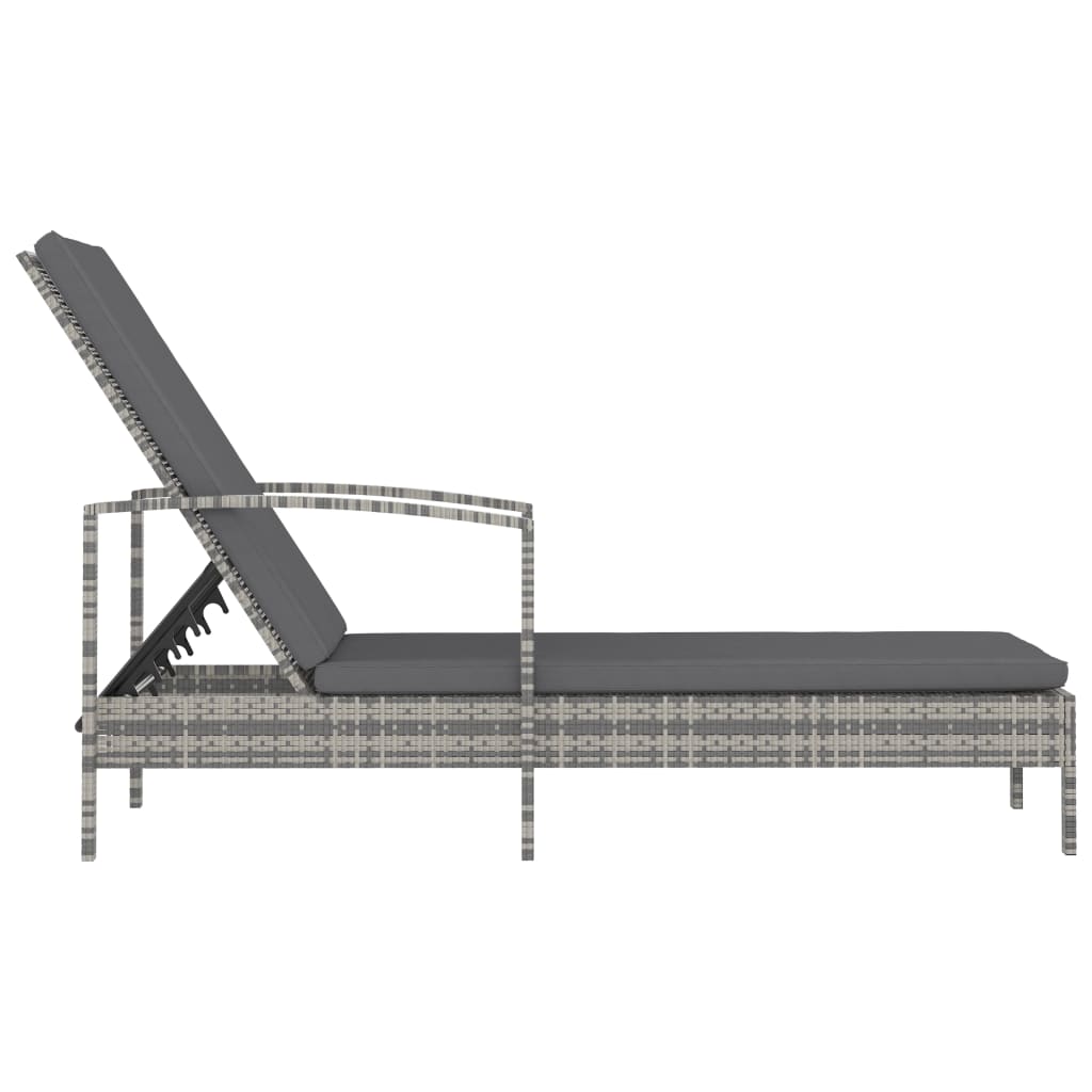 Sun Lounger with Armrests Grey Poly Rattan