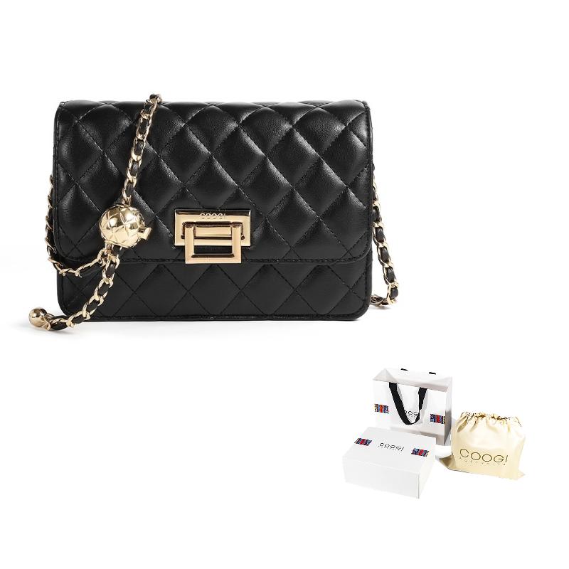 

Новая маленькая квадратная сумка COOGI из коровьей кожи, сумки через плечо среднего размера, женская, черная/светло-голубая/экрю C325218251 20.1*5.1*13.5CM