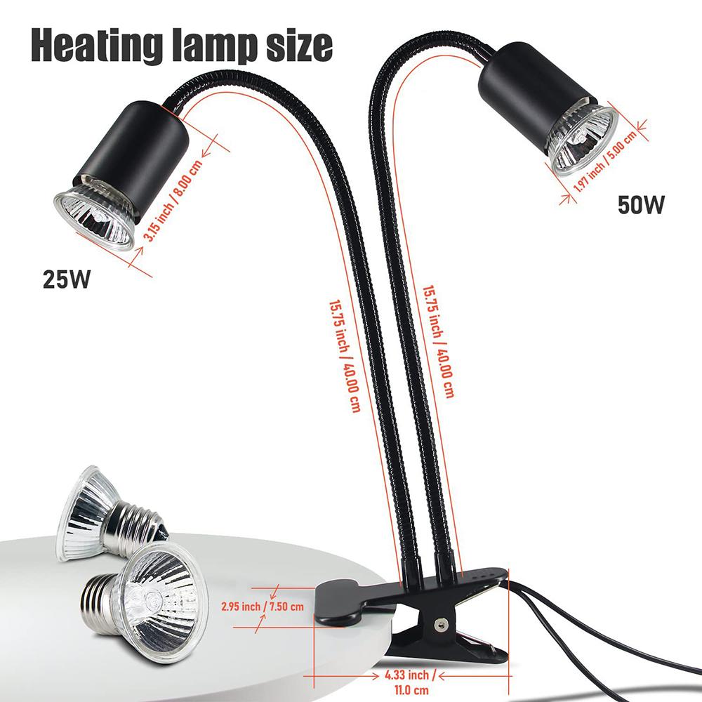 Reptile Heat Lamp Rotating Double-Head Reptile Light Bracket UVA/UVB Heating Lamp Bulb 25W/50W/75W