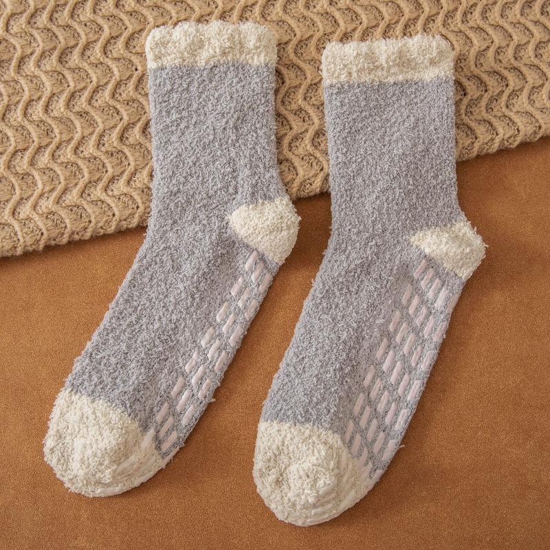 Non-shedding Coral Fleece Socks, Women's Glue Anti-slip Floor Socks, Star Half-fleece Winter Mid-calf Sleeping Socks
