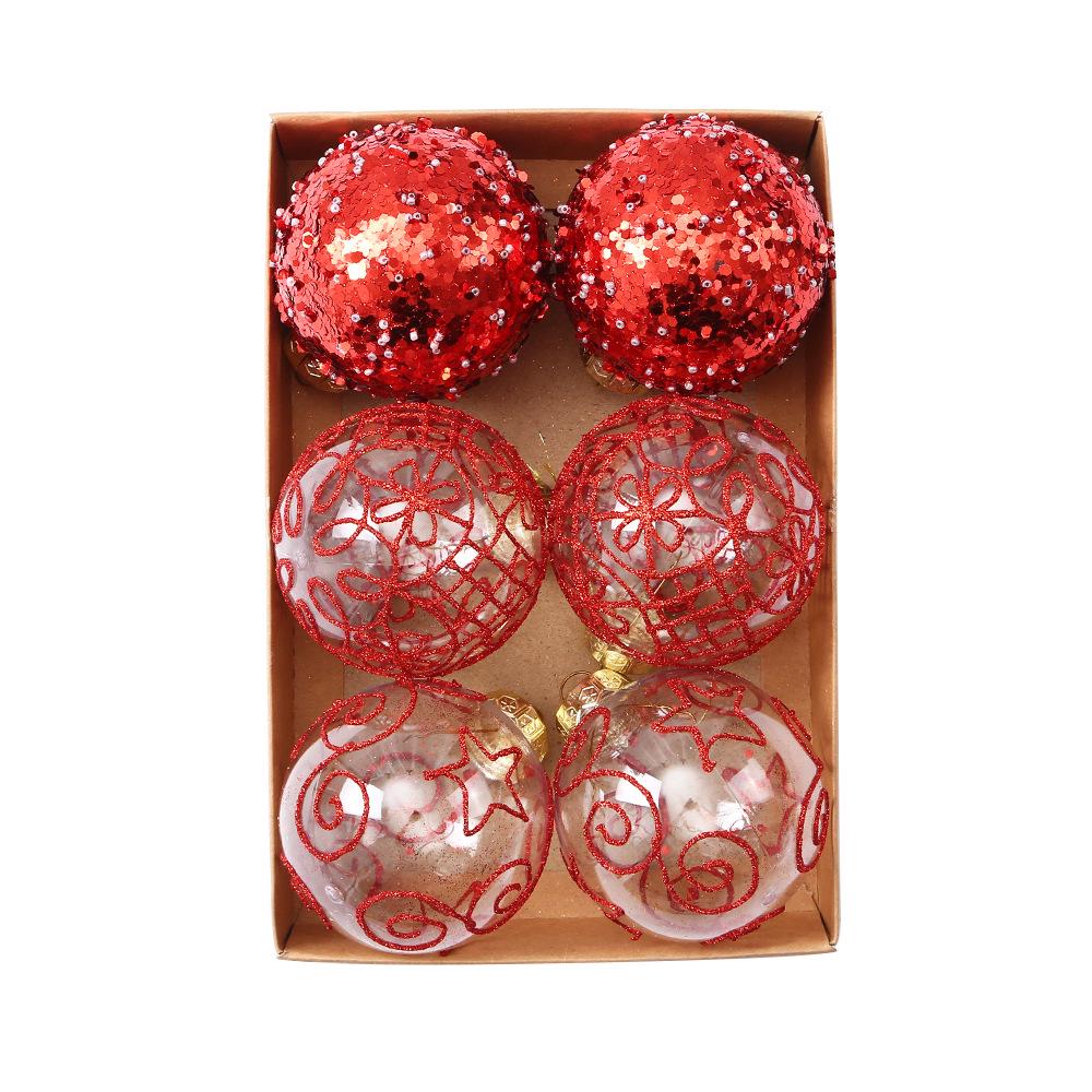 8cm Boutique Transparent Hand-Painted Christmas Ball Set - 6pcs Holiday Tree Ornaments
