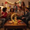 Gold Ramadan Night Light Hollow Mooon LED Desk Lamp Luxury Eid Mubarak Crescent Lamp  Living Room