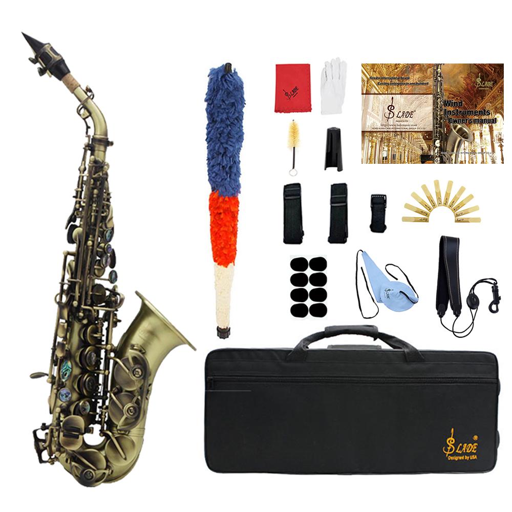 SLADE Bb Soprano Saxophone Brass Body B Flat Sax Engraved Floral Saxofon with Case Reeds Woodwind Instrument Parts & Accessories