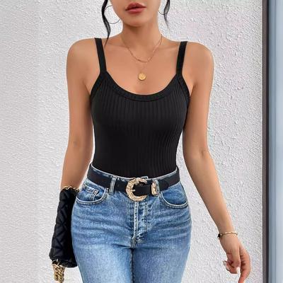 Square Neck Ribbed Tank Top Spaghetti Strap Crop Tops Casual Women Summer Knitting Camis Solid Color Camisole Fashion Tube Sleeveless  Vest Y2K Clothe