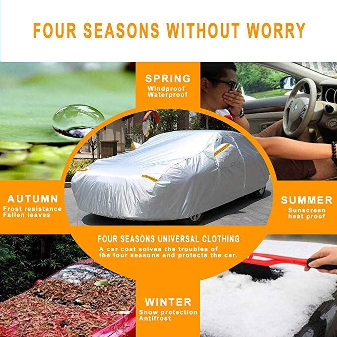 Universal 3 Layer Car Cover Waterproof All Weather UV Protection Windproof Outdoor Full Car Cover Fit Hatchback Sedan SUV MPV