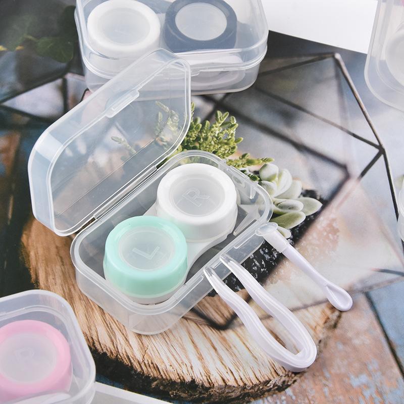 1pcs Candy Color Contact Lens Cases Simple Transparent Portable Eye Contacts Lenses Holder Box Case with Tweezers Wearing Tools