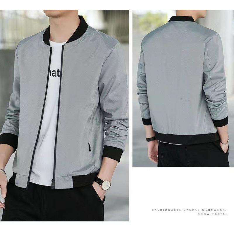 Men S Casual Baseball Jacket Spring Autumn Solid Long Sleeve Coat