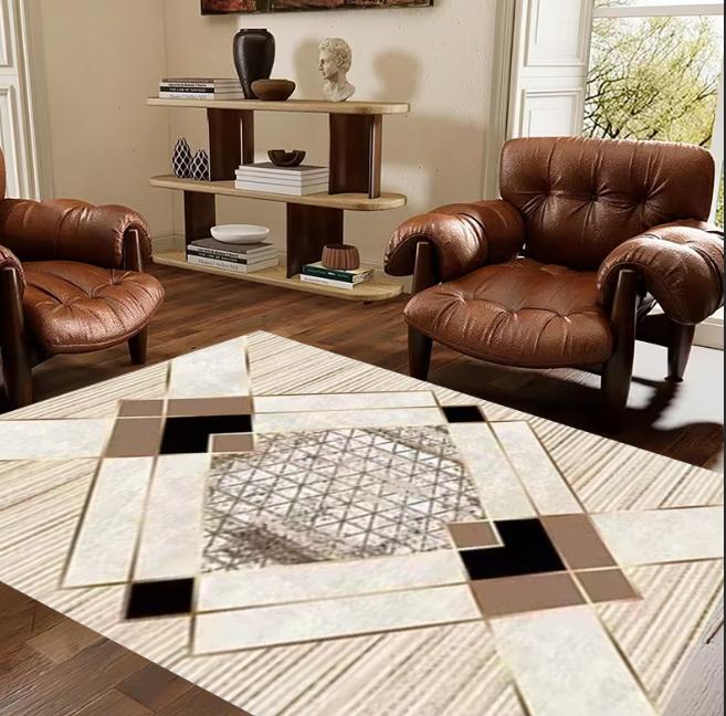 Living Room Mat Modern Geometric Dining Table Mat Home Decoration Carpet Mat Black Soft Bedroom Mat Home Decoration Carpet 40X60cm