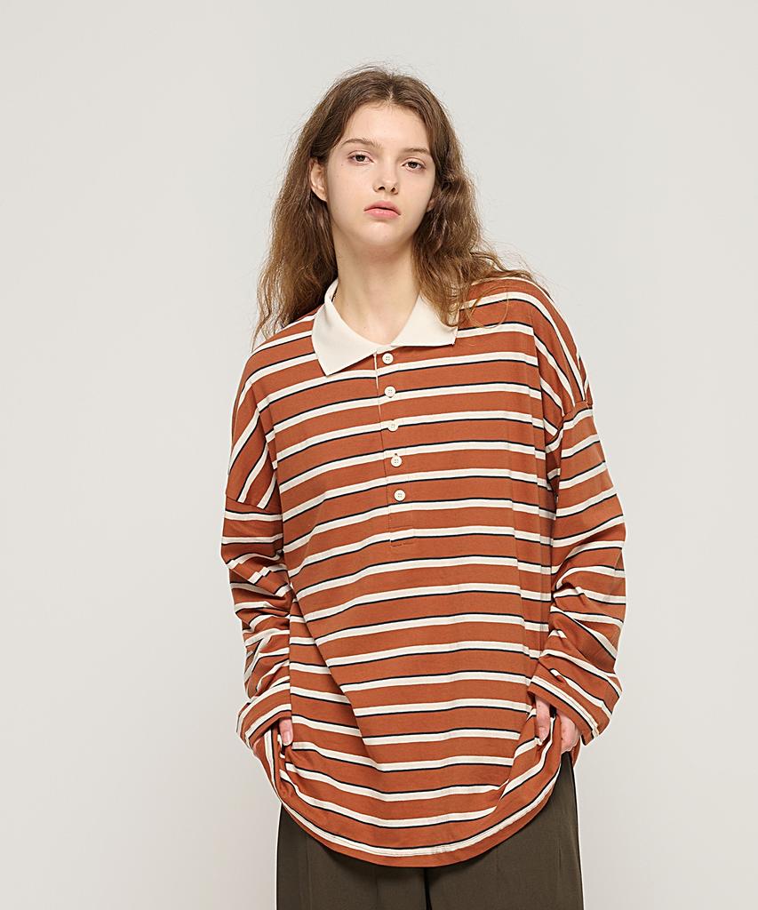 CARGOBROS FOR WOMAN Bold Stripe Collared T-Shirt (Camel)