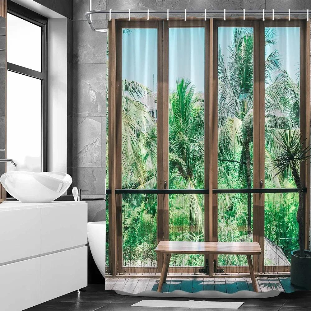 Natural Forest Landscape Shower Curtain 3D Printed Scenery Waterproof Polyester Bath Curtain Home Decor Bathroom Curtain