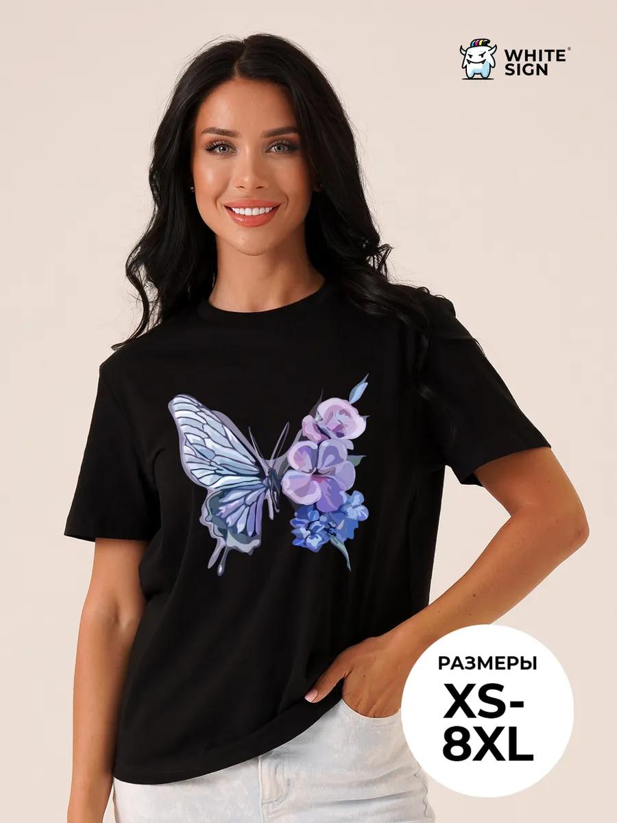 Women s black oversized cotton T-shirt with Gzhel print XL