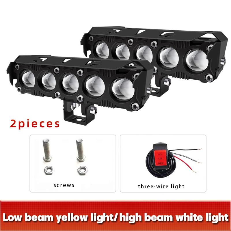 5-Linsen-Motorrad-LED-Scheinwerfer, zweifarbig, Fern-/Abblendlicht, Nebelscheinwerfer mit Lüfter für PKW, LKW, SUV, UTV, 12 V, 24 V, Mini-Linsen-Scheinwerfer, Fahrlichter