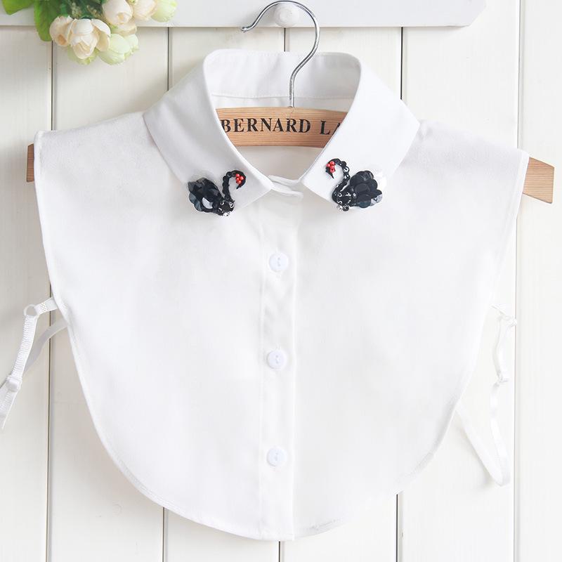 Women s Faux Collar Beaded Swan Chiffon Shirt - Wrinkle-Resistant, Versatile Round Neck for Autumn/Winter