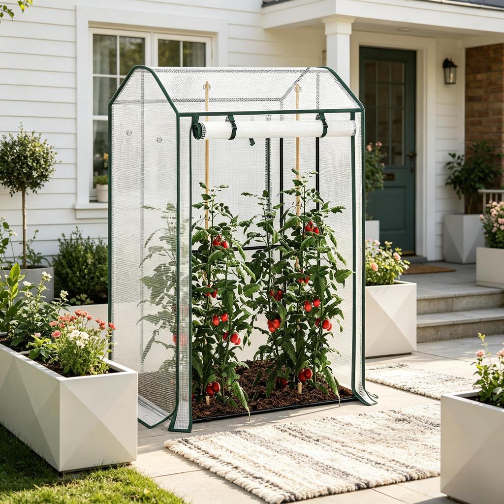 Durable Greenhouse, Plant Winter Tent with Roll-up Front Zipper Door, for Balcony, Patio, Garden