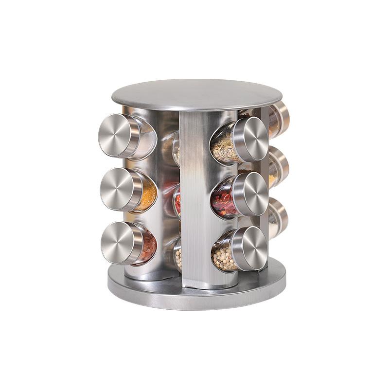 430 Stainless Steel Rotating Spice Rack Kitchen Spice Jars Set with Storage Box