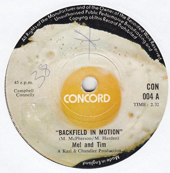

7inch Record MEL & TIM - Backfield In Motion CON004 Concord UK Soul/Funk Used