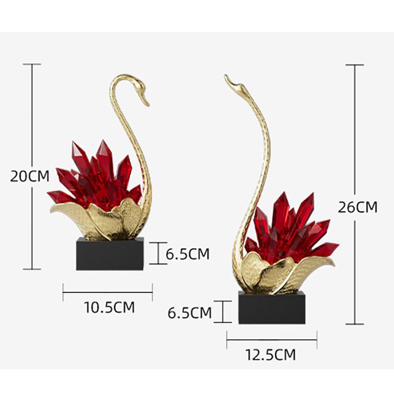 Gilded Crystal Swan Sculpture Two Piece Set Creative Artwork Ornaments Golden Swan Desk Decoration Modern Home Decor Accessories