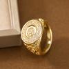 Vintage Inspired Moon and Star Inlaid Artificial Zirconia Ring, Fashionable Women's Wide Face Ring, Jewelry Gift