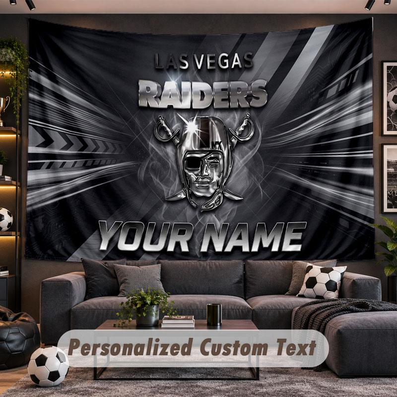 Wall Hanging Tapestry Custom NameLas Vegas Raiders Pattern Personalized Printed Fabric Wall Decor
