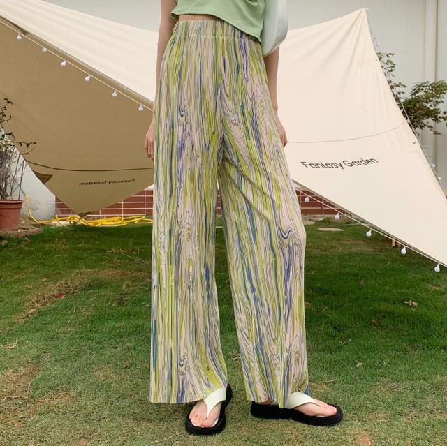 

Зеленые плиссированные брюки оригами, корейские модные штаны с высокой талией, свободные красочные широкие брюки, женские брюки One Size зелёный