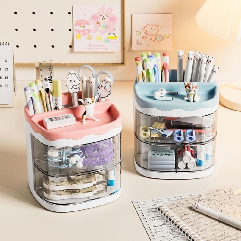 Kawaii Desktop Pen Holder Large-capacity Cute Stationery Storage Box Creative Cartoon Pencil Holder Ins Desk Accessory Storage