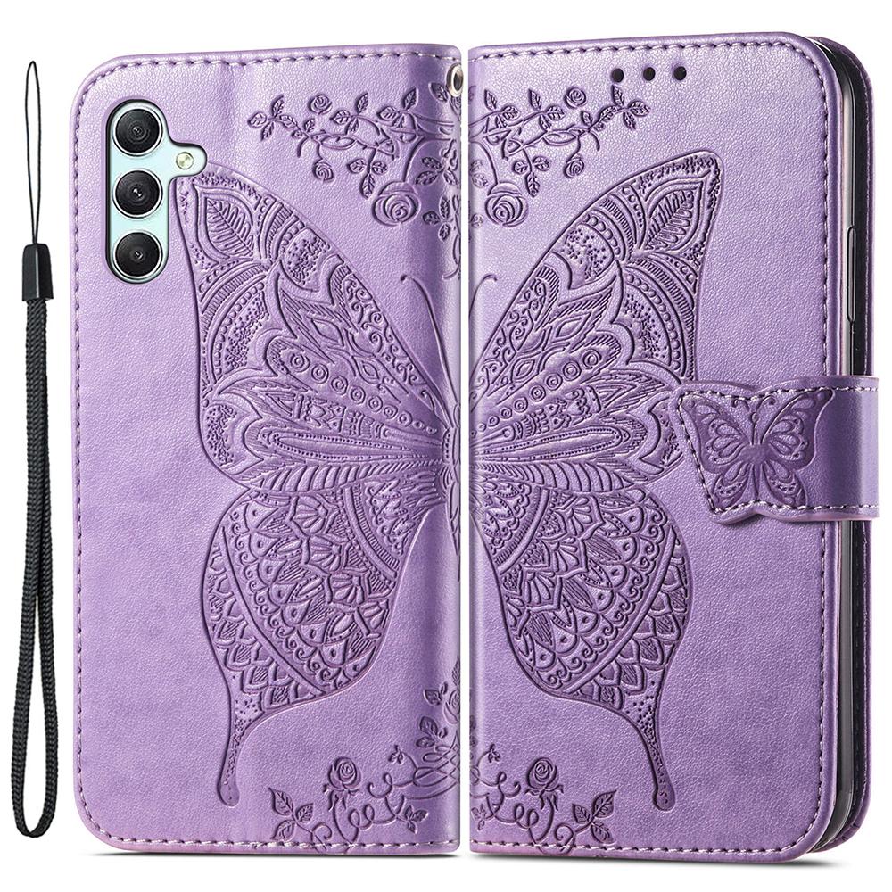 For Samsung Galaxy A35 5G Leather Case Butterfly Imprinted Phone Cover with Wrist Strap
