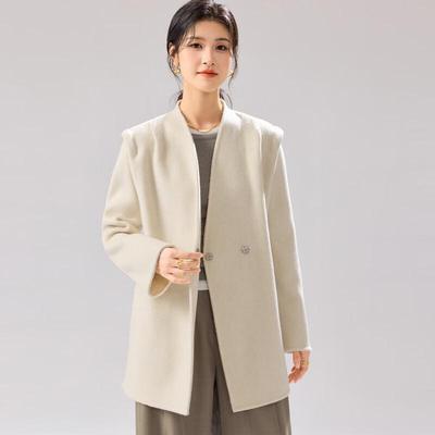 Women's 100% Wool V-Neck Belted Double-Faced Coat