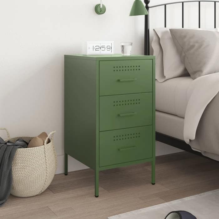 VidaXL Table de Chevet, Armoire de Lit avec Pieds, Table de Nuit avec Tiroirs, Armoire de Nuit Chambre à Coucher, Vert Olive 843086