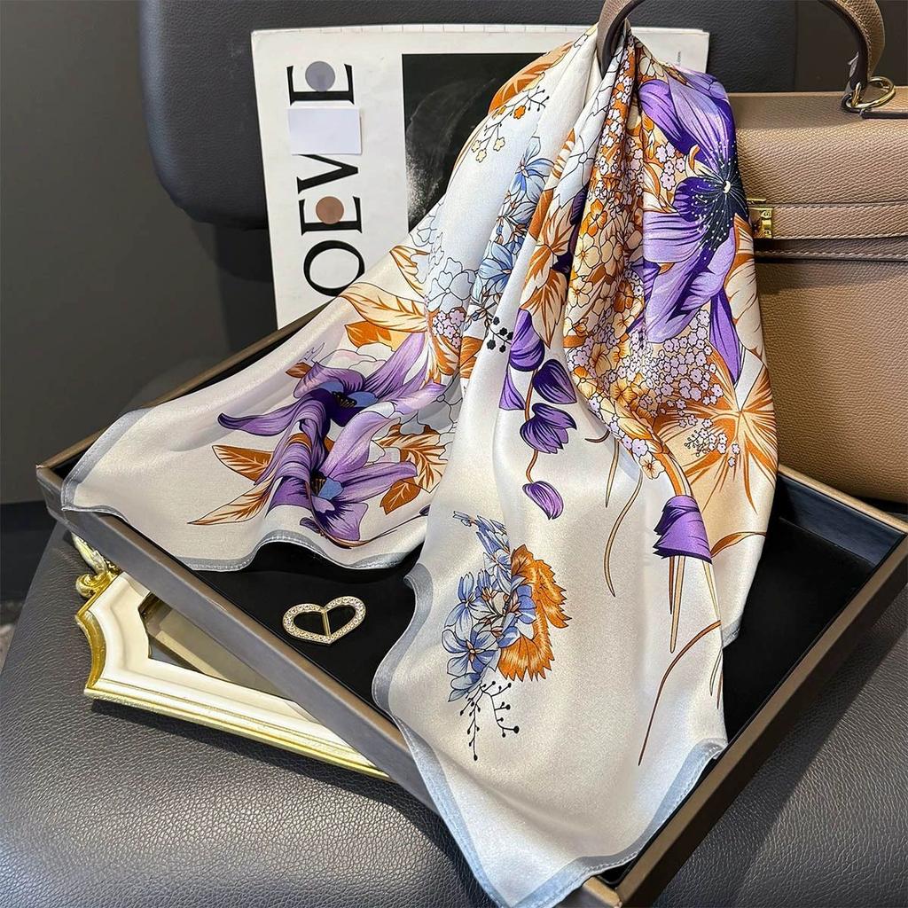 Fashion 100% Nature Real Silk Square Scarf Women Female Foualrd Neckerchief Summer Beach Scarves Shawl Bandana Hijab Pashmina