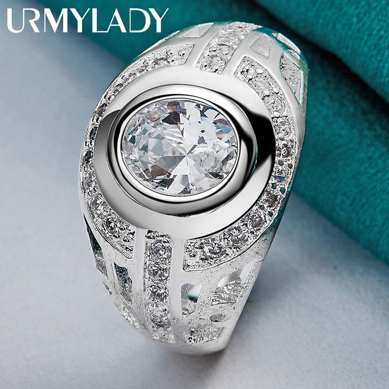 Orologio URMYLADY Argento Sterling 925 Zircone Rotondo Anello 6-10 Per Donne Gioielli Moda Charm