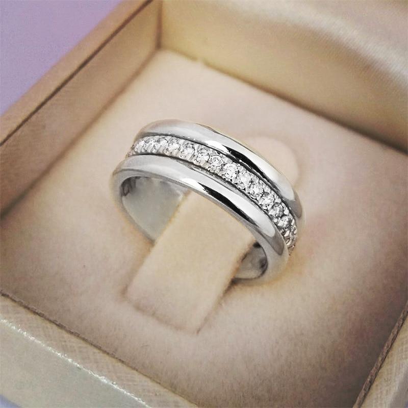 Huitan Classic Nuptial Bridal Women Rings Sleek Simple Finger Rings With Middle Paved Zircon Crystal Stones Understated Delicate Female Engagement