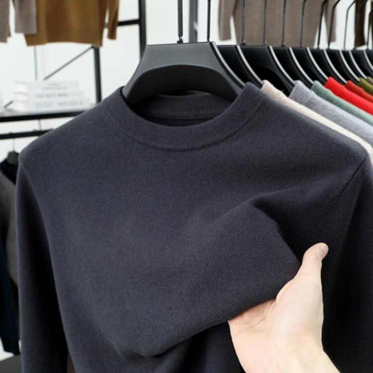 Men's Thick Knit Sweater - Round Neck, Solid Color, 500g, Autumn/Winter