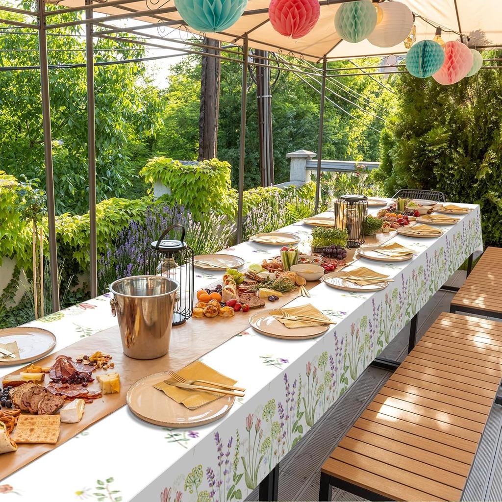 3 Pack Spring Floral Tablecloth, Summer Wildflower Plastic Table Cover for Rectangle Tables, Flower Holiday Disposable Table Cloth for Easter