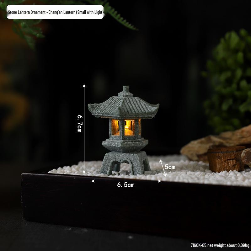 Envy Porcelain Stone Lantern: Small Chinese Pavilion Ornament for Desktop or Fish Tank Scenery.