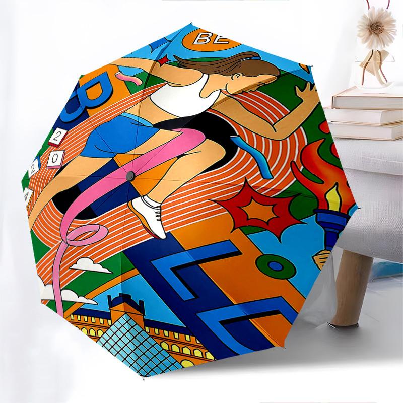 

1pc Be Bold Paris: Automatic Folding Umbrella, 2024 Edition, Portable Tri-Fold Design with Iron Frame, Perfect Gift for Fans, Travelers, Daily Use, Li