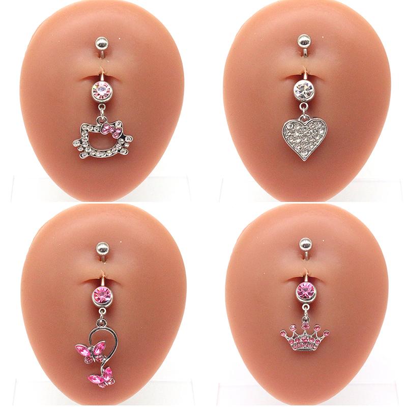 Belly Button Ring For Women Trendy Pink Butterfly Cute Cat Sexy Piercing Jewelry