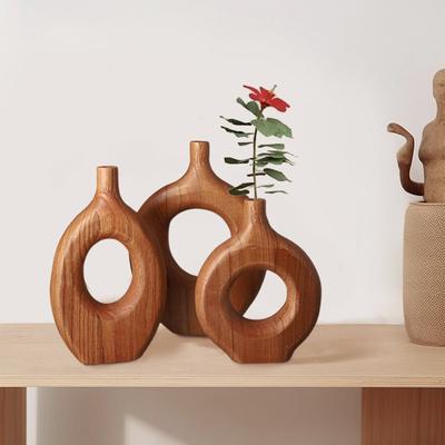 1 STÜCK/3 STÜCK Holzvase Ornament Nordischer Stil Blumenvase Ästhetische Raumdeko Zen-Vase Büro Handgefertigt Runde Blumenvase Rustikal