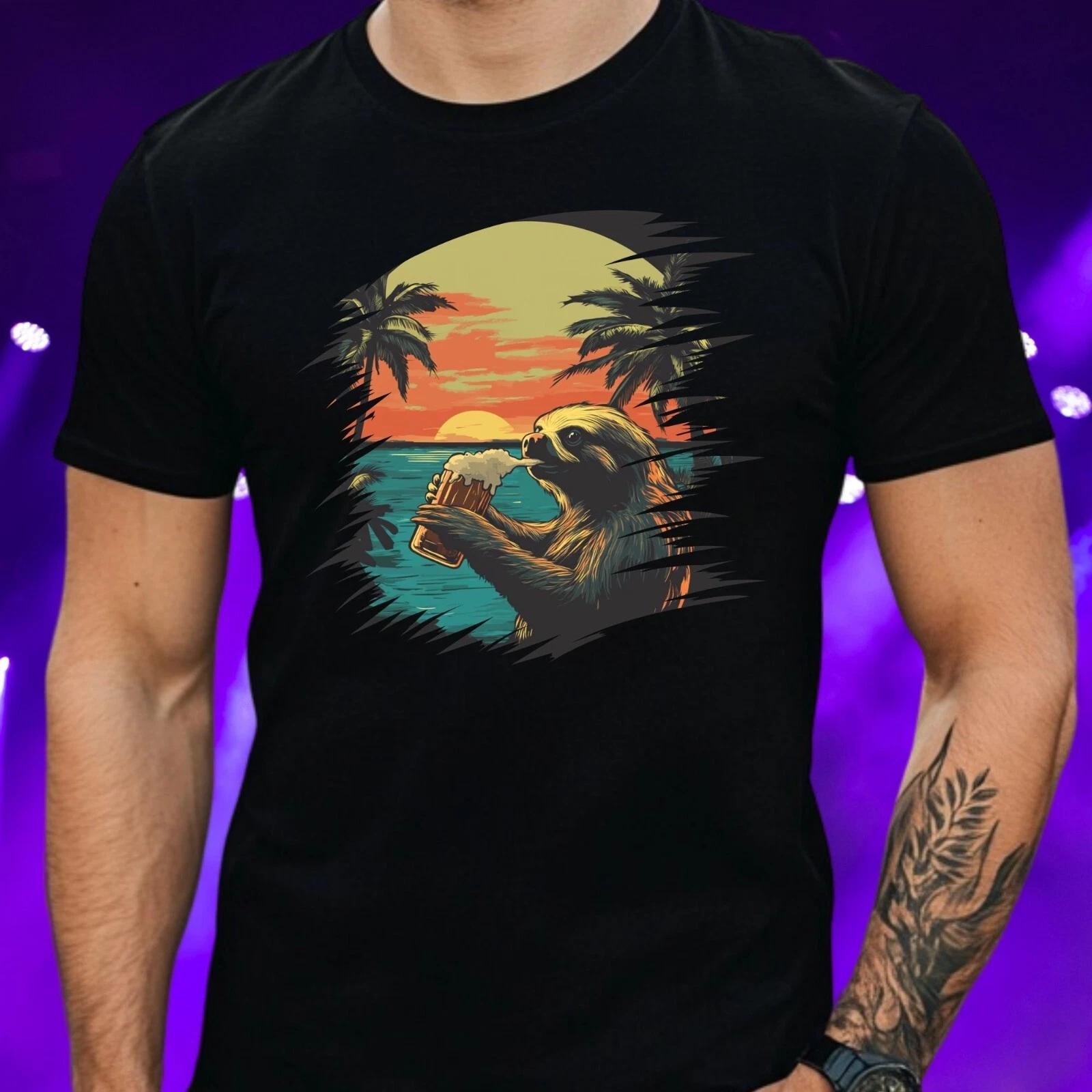 T-Shirt Herren Faultier trinkt Bier Motiv Baumwolle Größe S bis 5XL XS