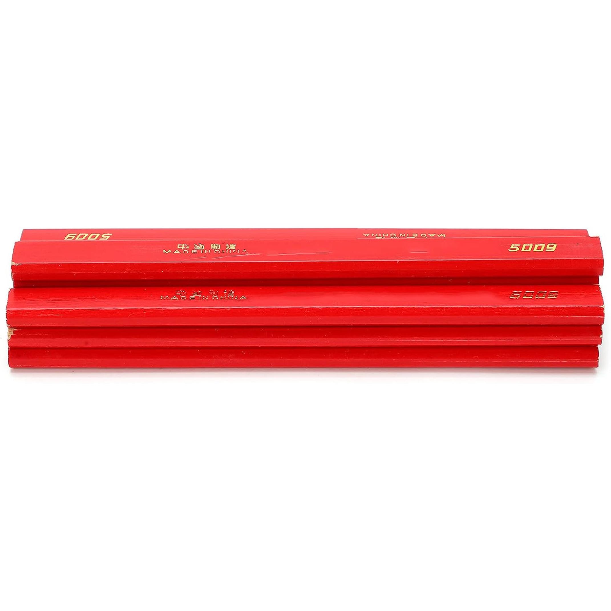 Red Carpenter Pencils,170mm Flat Octagonal Carpentry Hard Construction Pencils,Value Pack of 10pcs Wooden Lead Pencil, Flat Wooden Lead Carpenter for